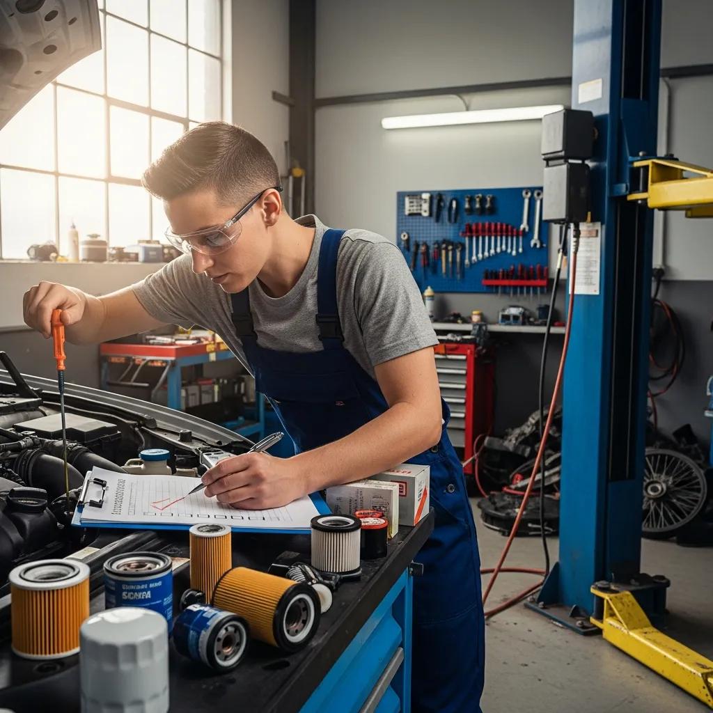 Mechanic performing logbook service on a car, highlighting essential maintenance tasks for vehicle warranty