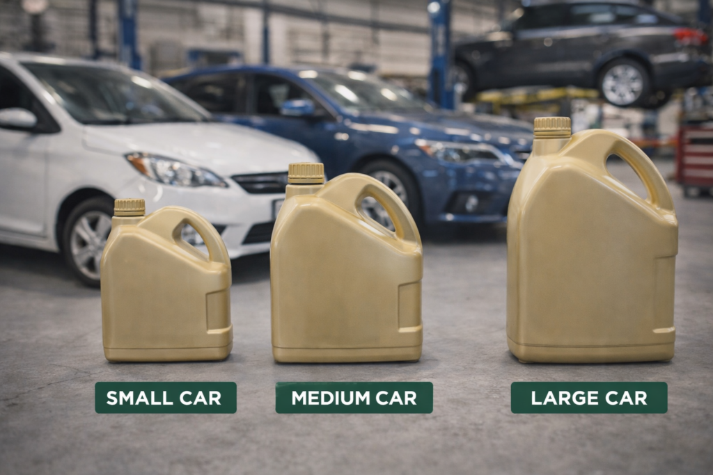 Oil containers for different car sizes
