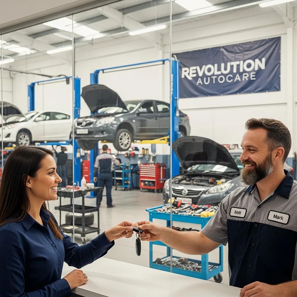 Customer receiving car keys after a service at Revolution Autocare